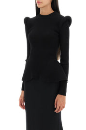 Alexander Mcqueen Ribbed Peplum Sweater   Black