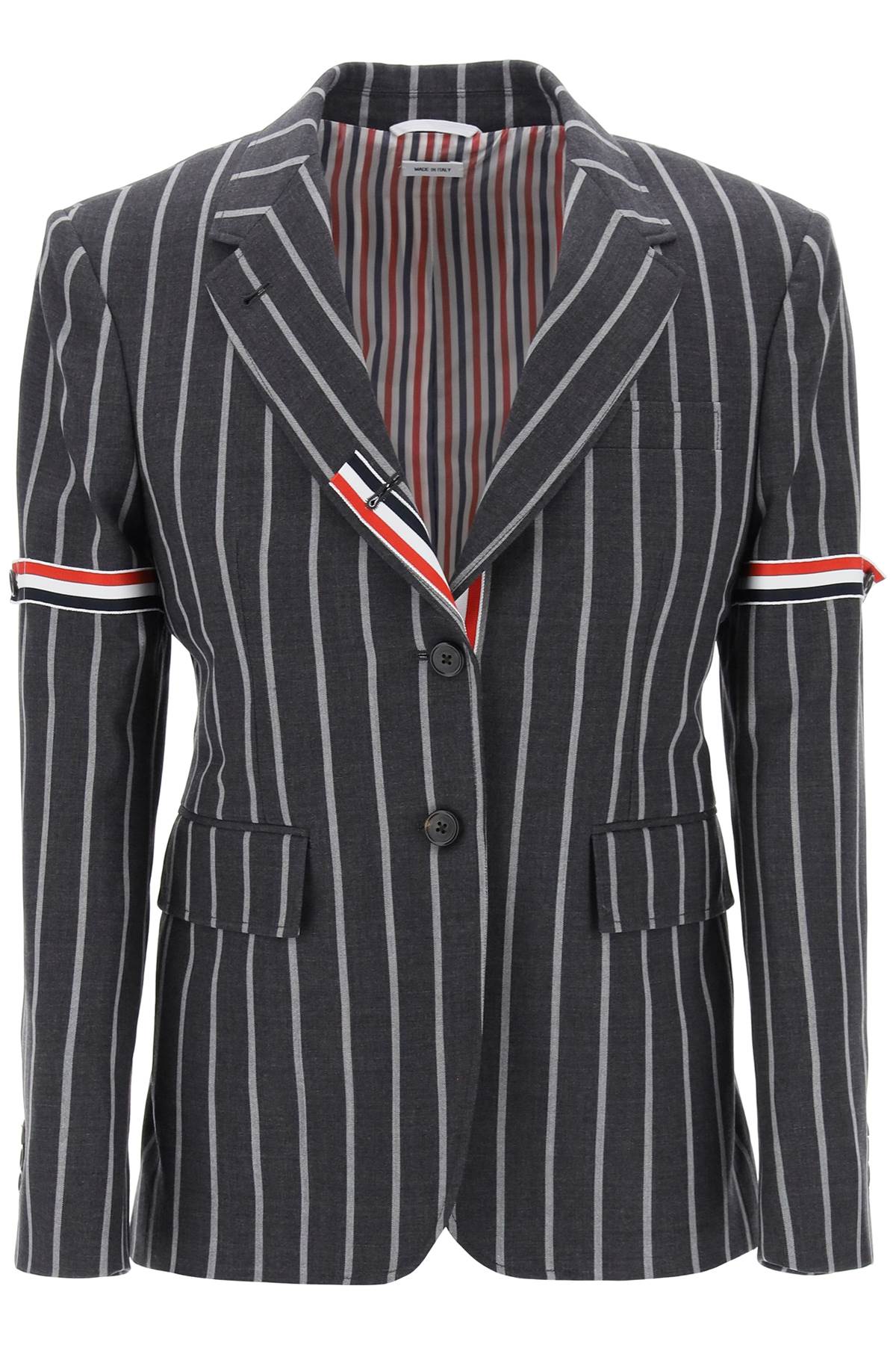 Thom Browne Striped Single Breasted Jacket   Grey