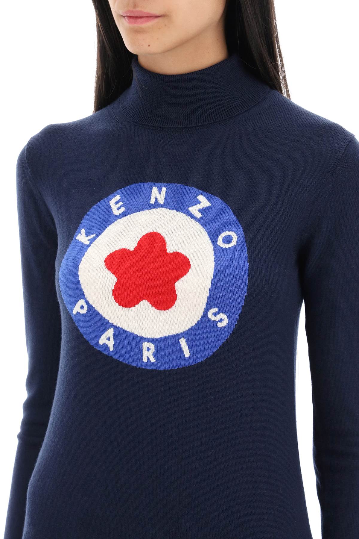 Kenzo Target Wool Turtleneck Sweater   Blue