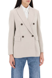 Brunello Cucinelli Twill Jacket With Monile Detail   Beige