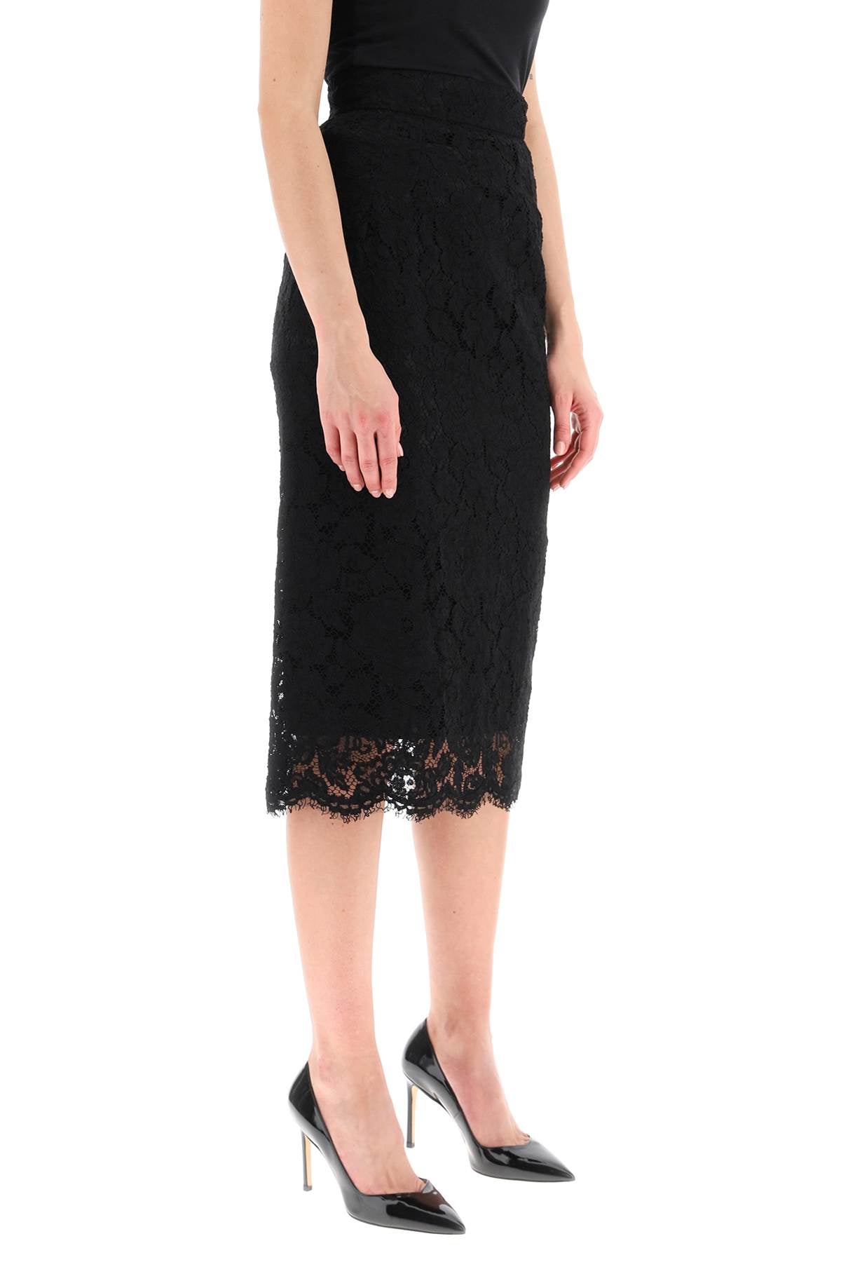 Dolce & Gabbana Midi Lace Pencil Skirt   Black