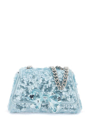 Self Portrait Sequined Bow Mini Shoulder Bag   Light Blue