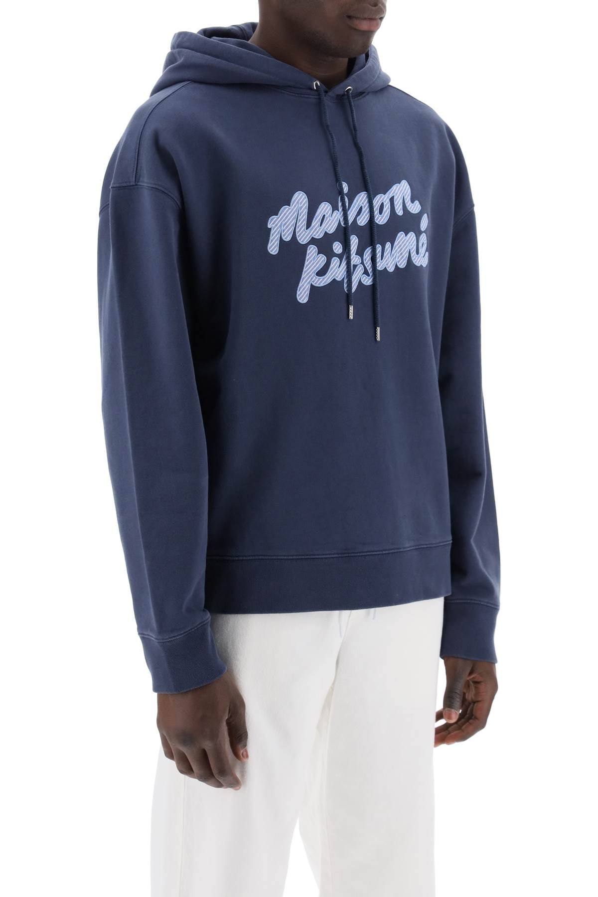 Maison Kitsune Hooded Sweatshirt With Embroidered Logo   Blue