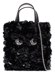 Anya Hindmarch Mini Tote Bag With Sequin Eyes Design In   Black