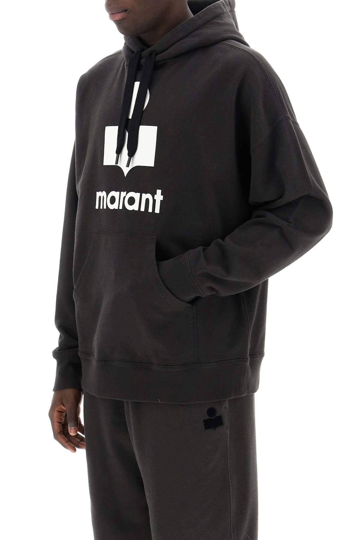 Marant Miley Flocked Logo Hoodie   Black