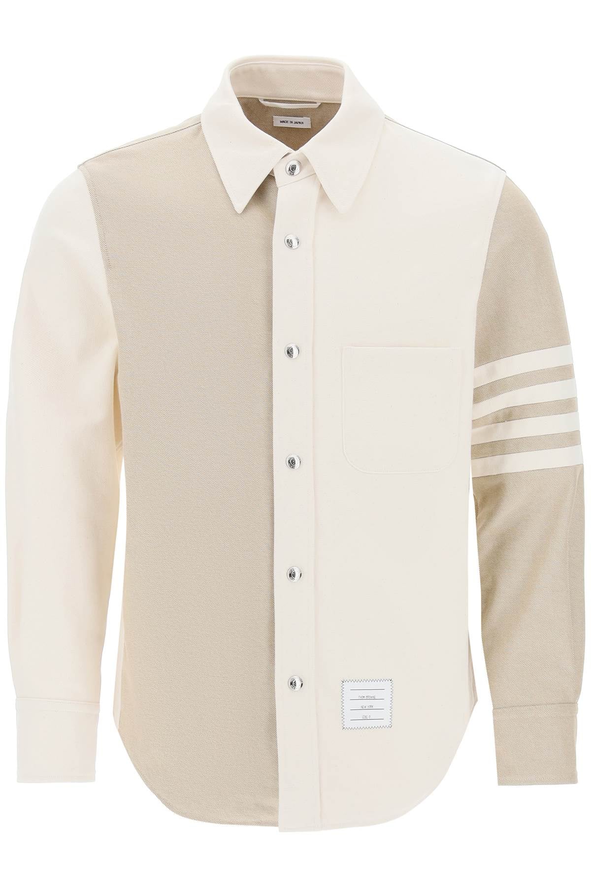 Thom Browne Funmix 4 Bar Overshirt In Selvedge Denim   Beige