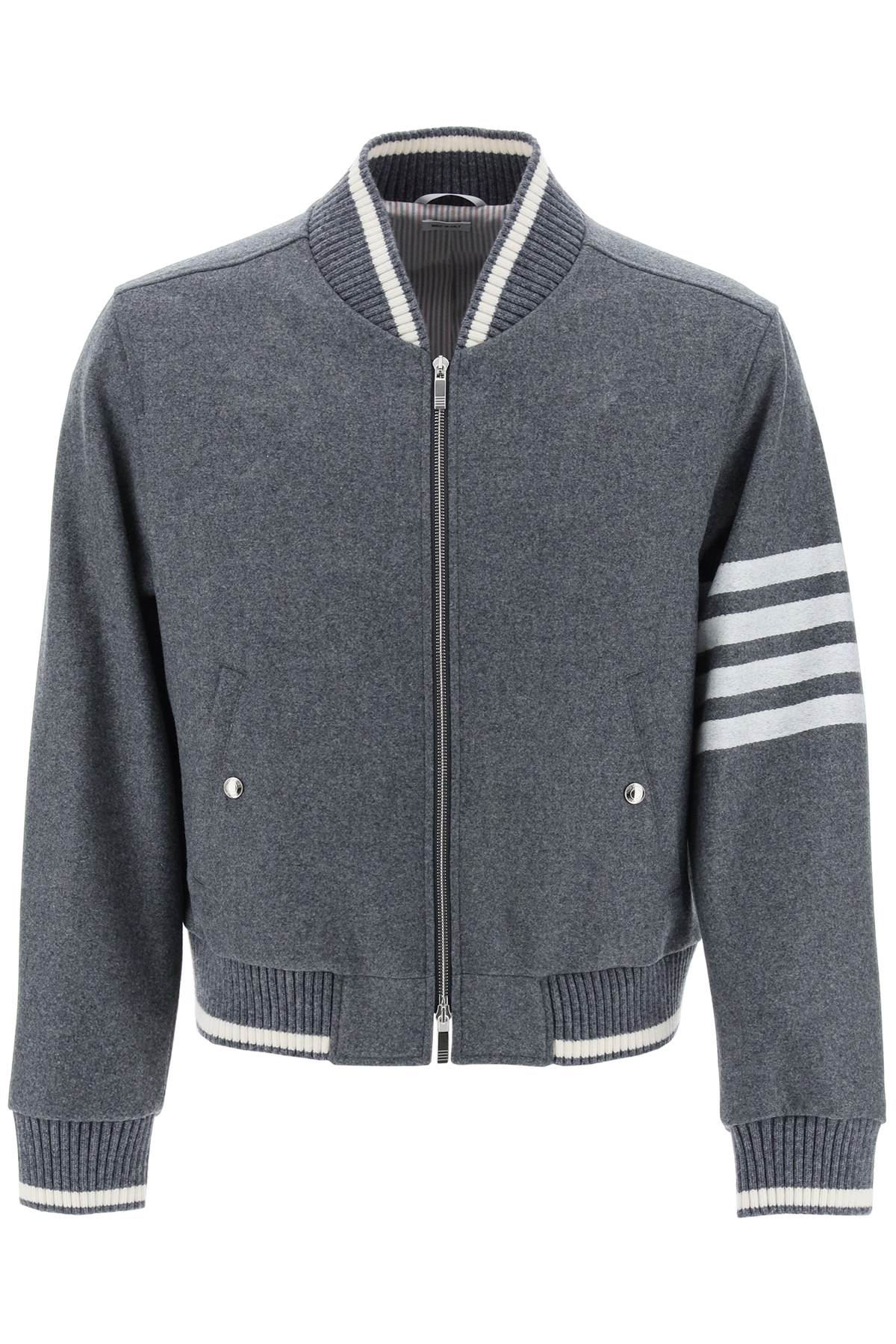 Thom Browne 4 Bar Varsity Jacket In Wool Mel   Grey