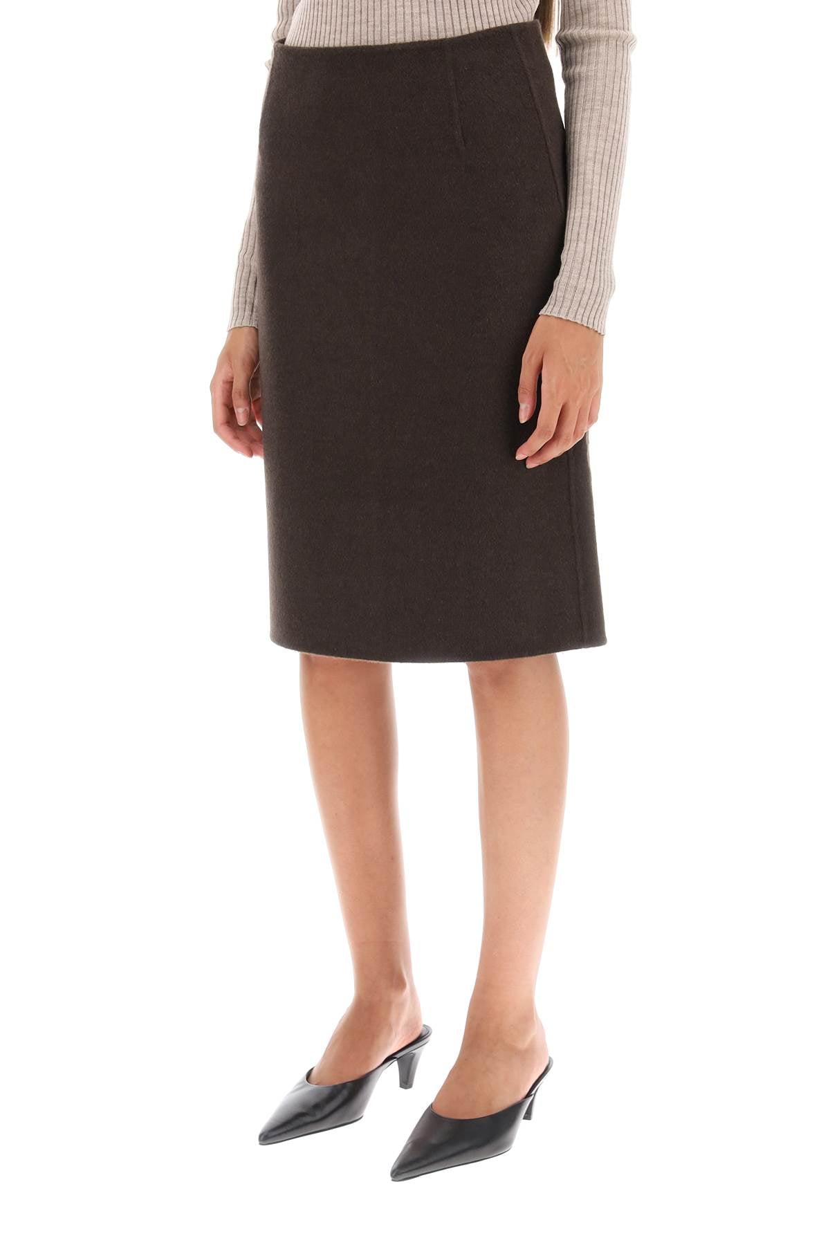 Toteme Pencil Skirt In Double Wool   Brown