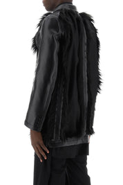 Comme Des Garcons Homme Plus Faux Leather Destroyed Balzer With Eco Fur Trims   Black