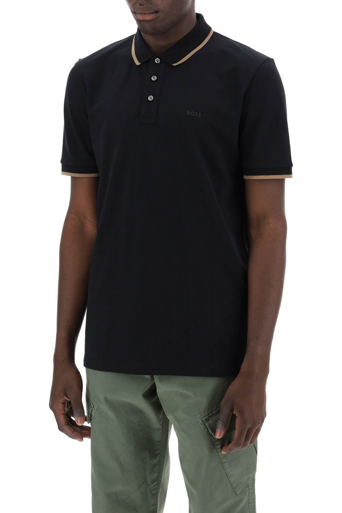 Boss Polo Shirt With Contrasting Edges   Black