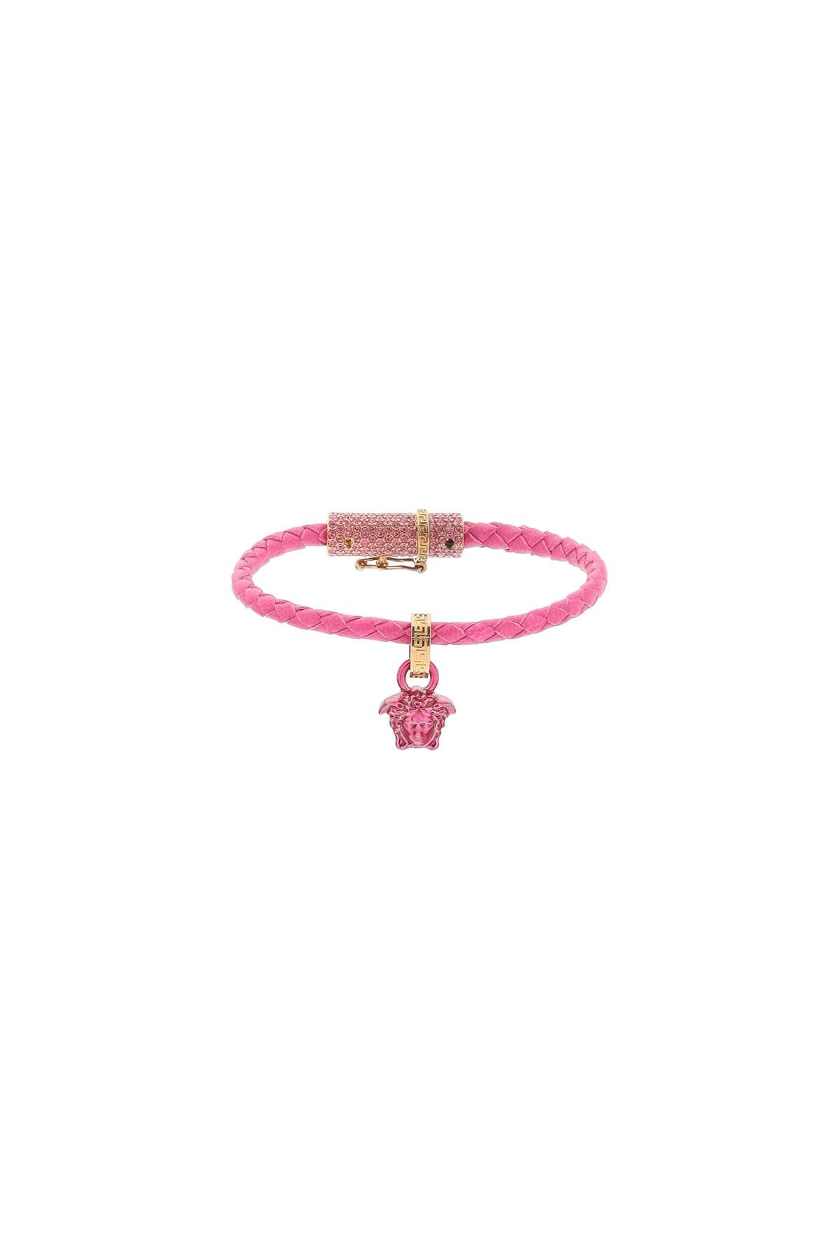 Versace Braided Leather Bracelet   Fuchsia