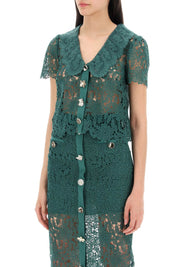 Self Portrait Replace With Double Quotechelsea Lace Guipure Top With Collar   Green