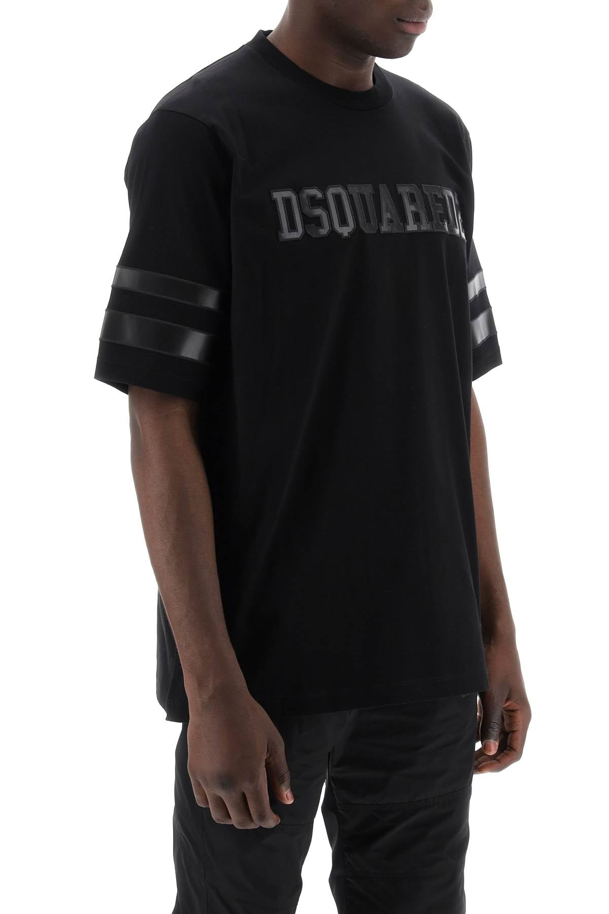 Dsquared2 T Shirt With Faux Leather Inserts   Black