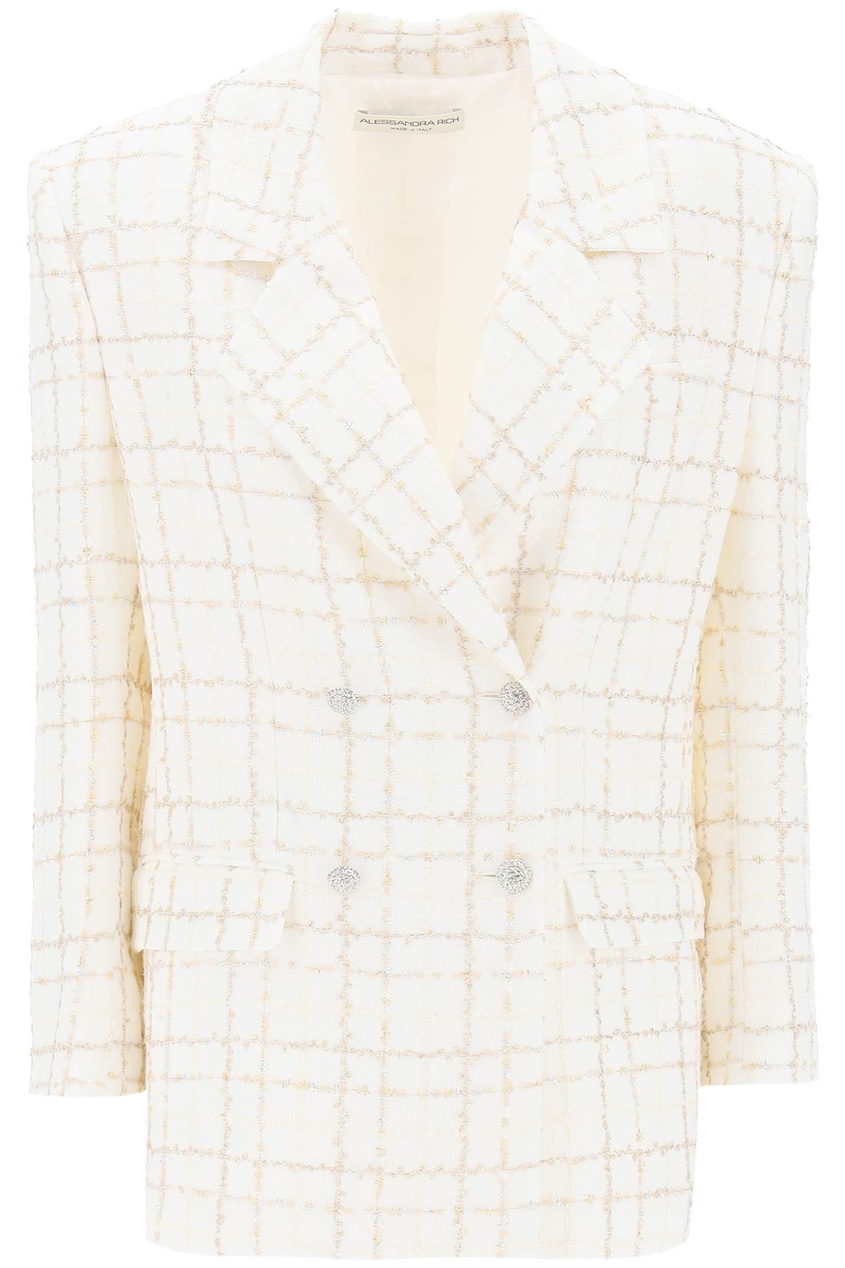 Alessandra Rich Oversized Tweed Jacket With Plaid Pattern   White