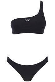 Off White Embroidered Logo Bikini Set With   Black