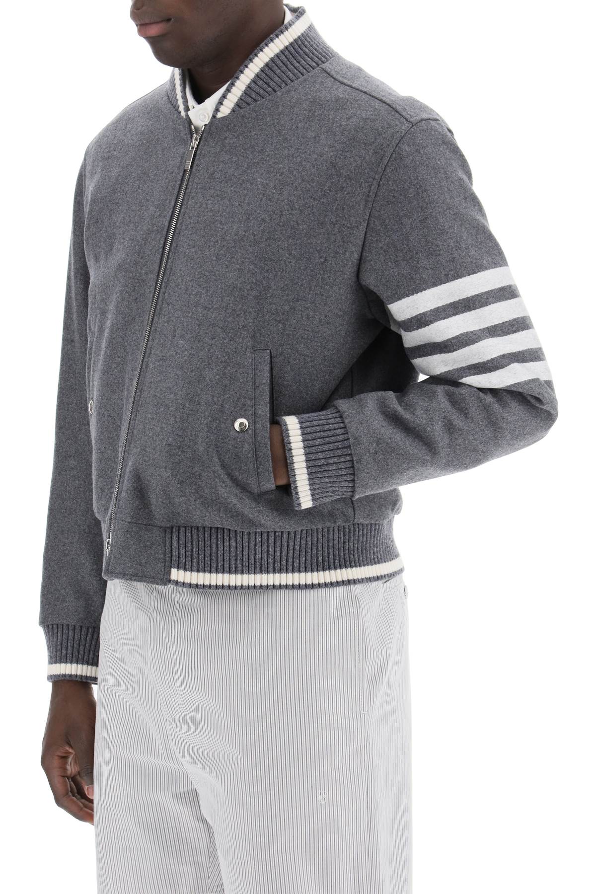 Thom Browne 4 Bar Varsity Jacket In Wool Mel   Grey