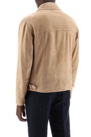 Brunello Cucinelli Suede Biker Jacket In Leather   Beige