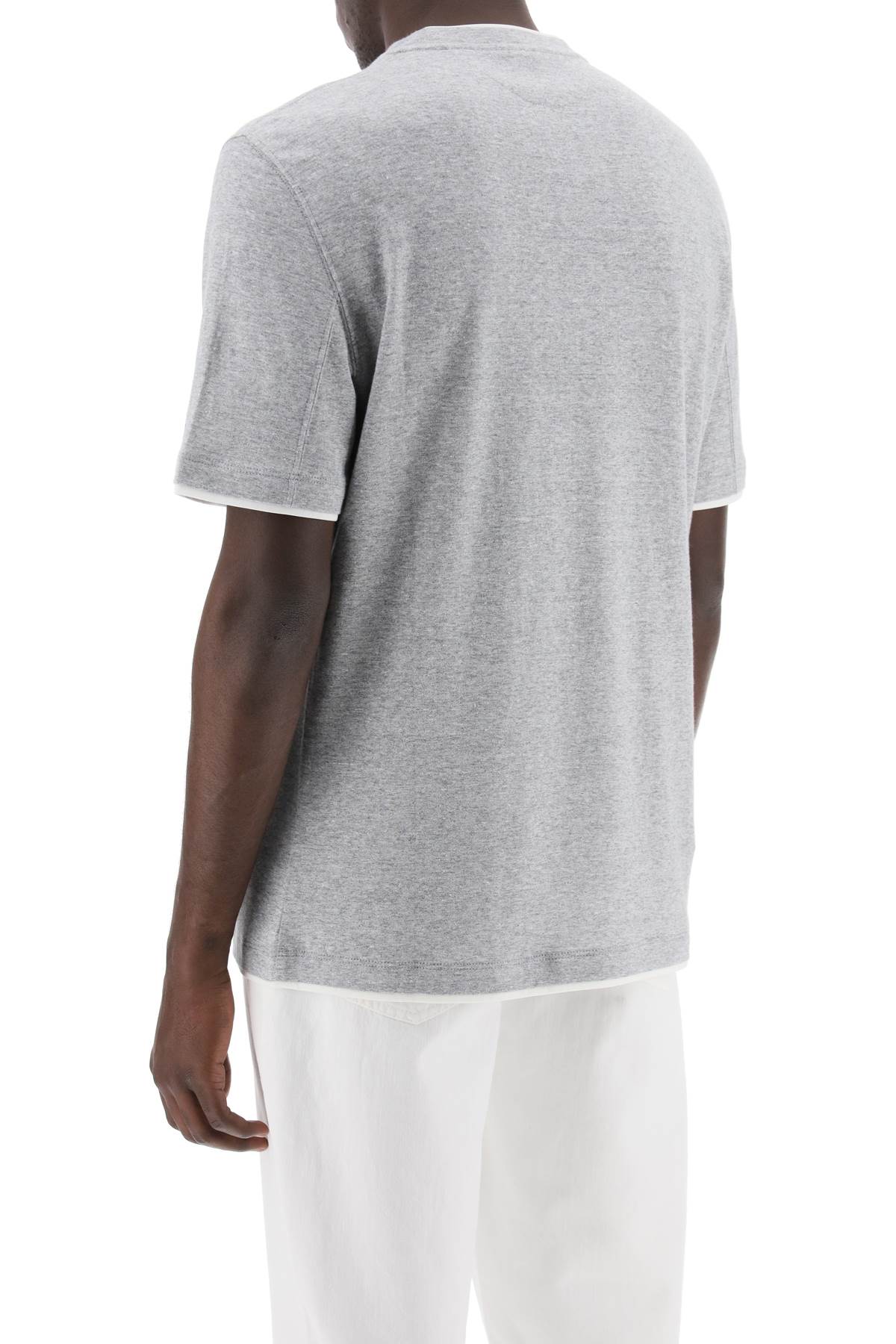 Brunello Cucinelli Overlapped Effect T Shirt In Linen And Cotton   Grey