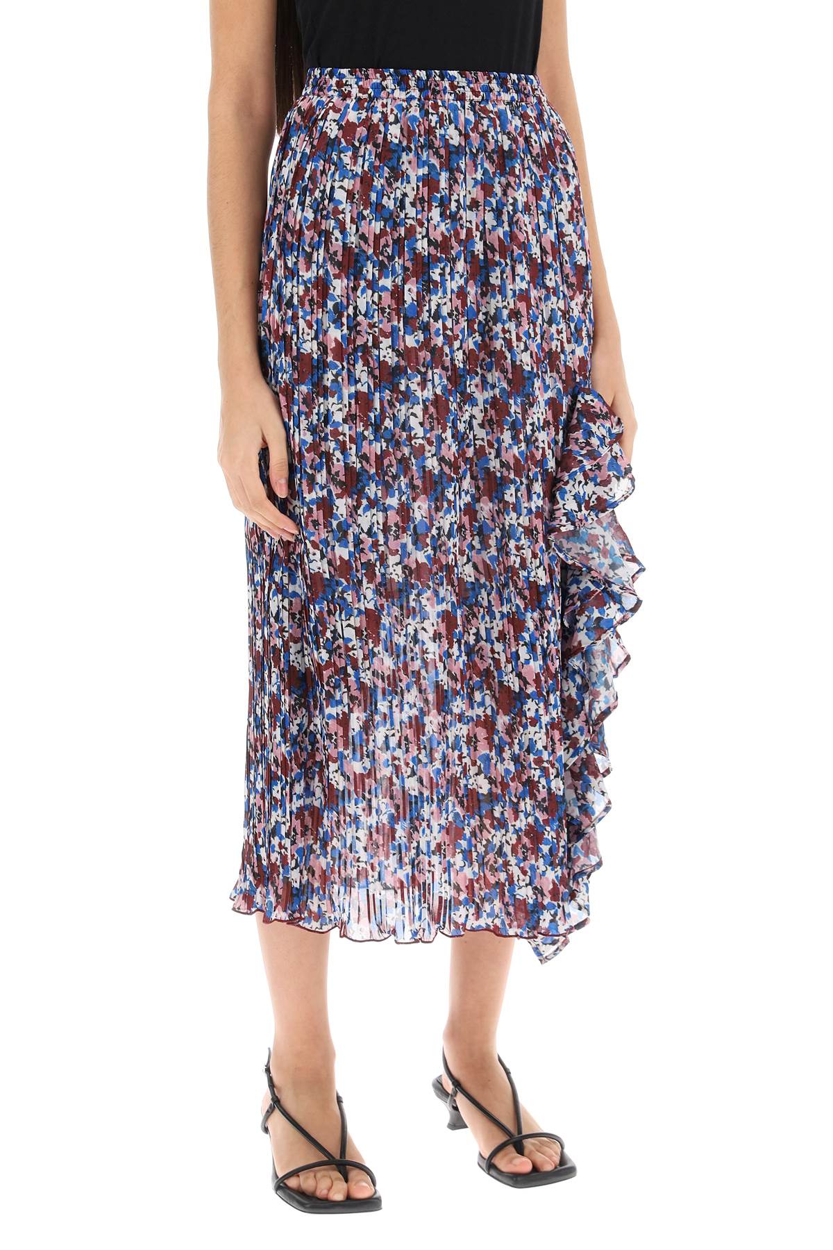 Ganni Pleated Midi Skirt With Leopard Motif   Multicolor