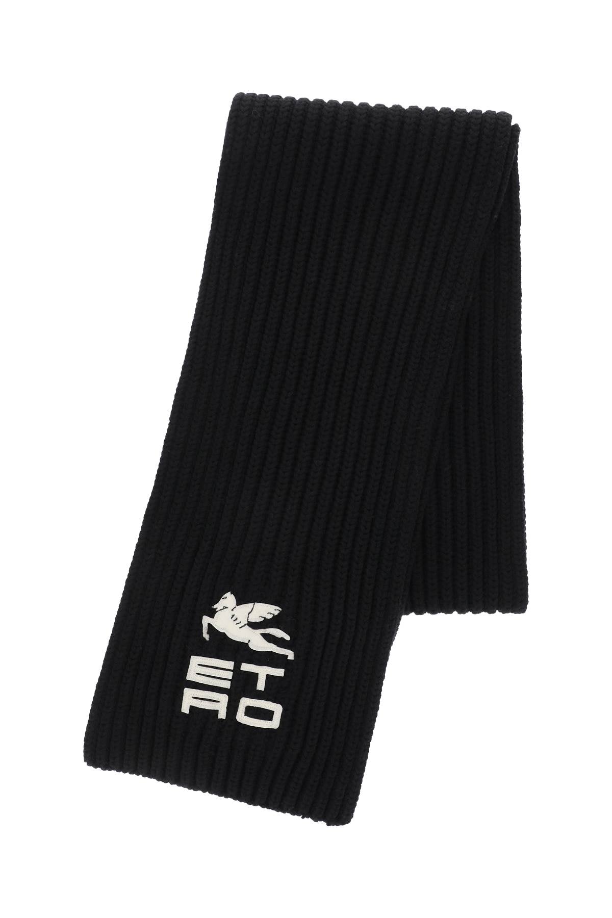 Etro Wool Scarf With Logo   Black