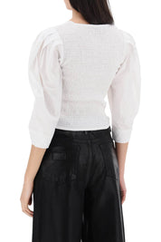 Ganni Replace With Double Quotepoplin Smock Blouse   White