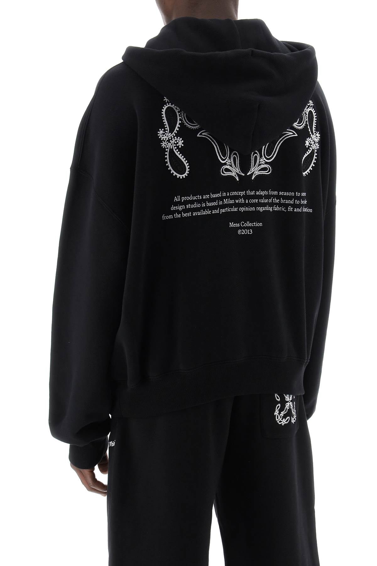 Off White Hooded Sweatshirt With Paisley   Black