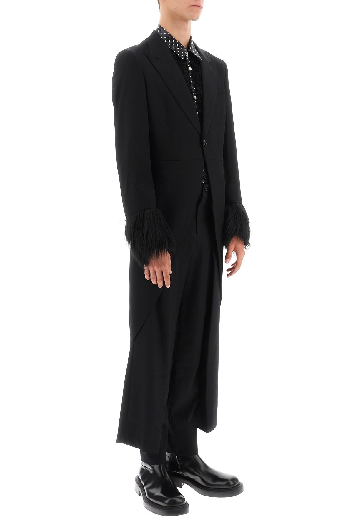 Comme Des Garcons Homme Plus Tailcoat With Eco Fur Inserts   Black