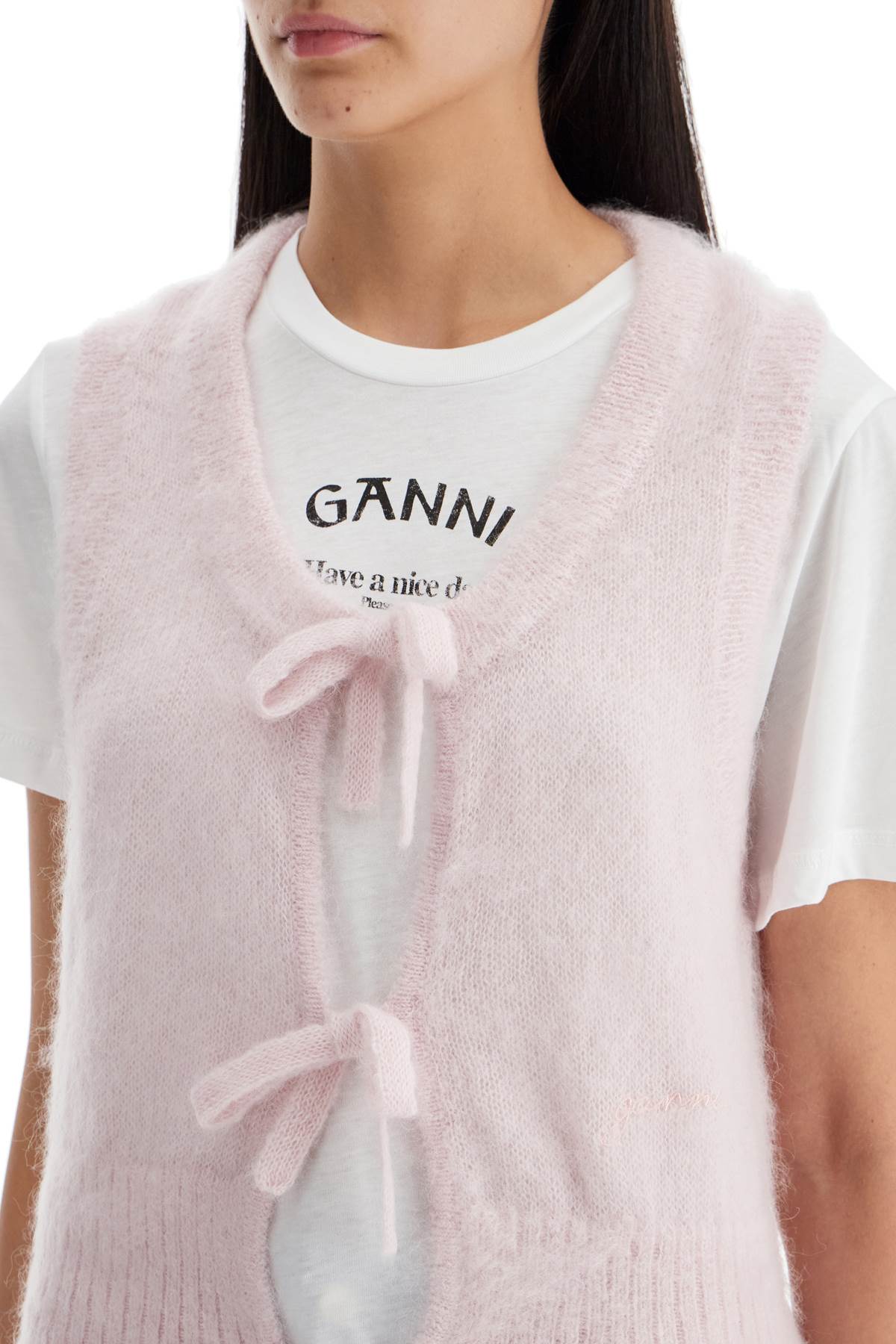 Ganni Mohair Lace Up Vest With Ties   Pink