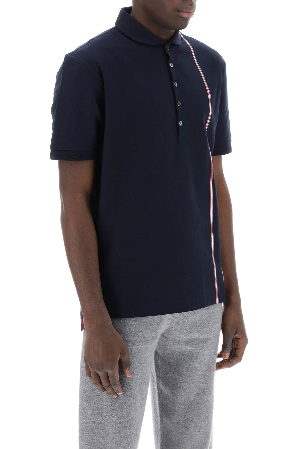 Thom Browne Polo Shirt With Tricolor Intarsia   Blue