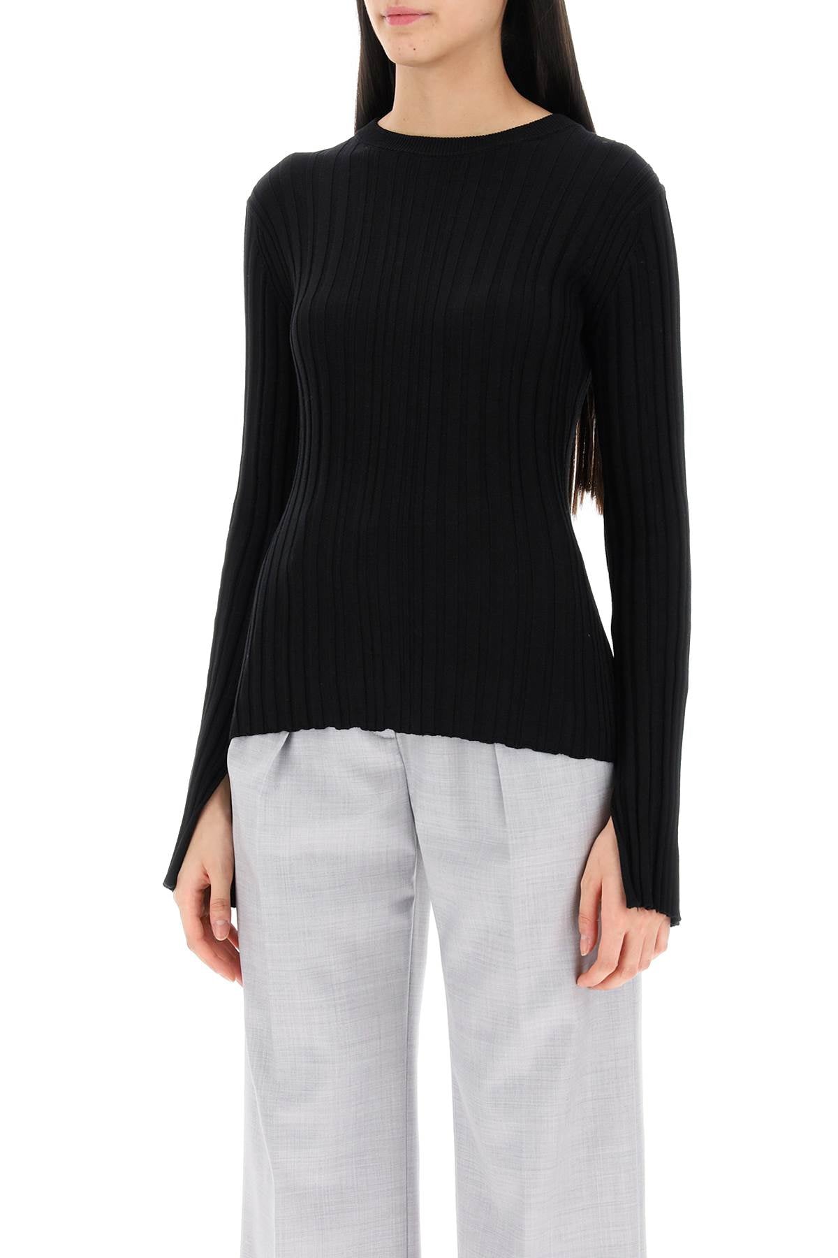 Loulou Studio Evie Ribbed Crew Neck Sweater   Black