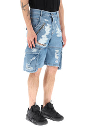 Gcds Ultracargo Destroyed Denim Shorts   Blue