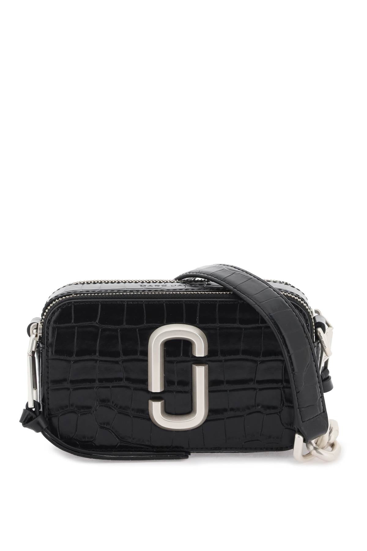 Marc Jacobs The Croc Embossed Shoulder Snapshot Bag   Black