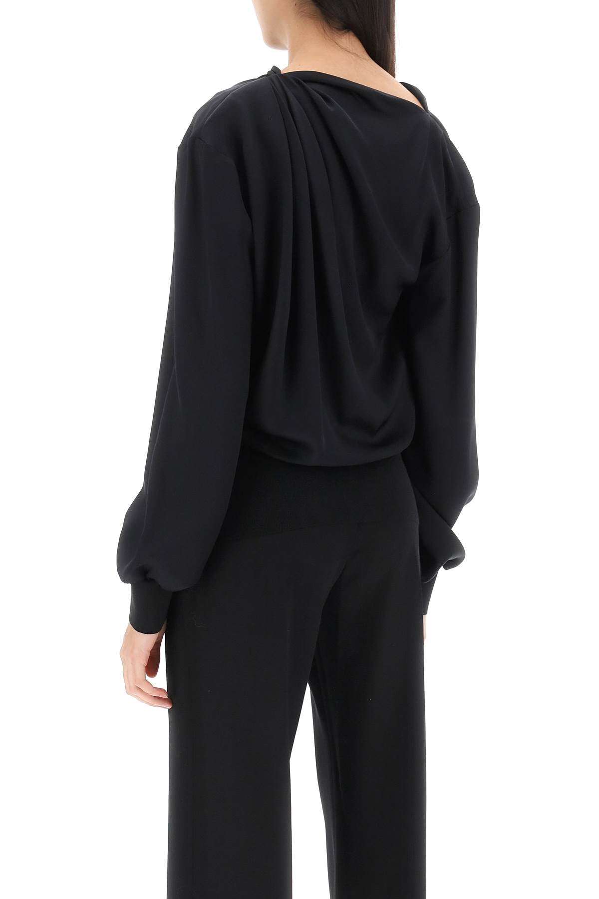 Alexander Mcqueen Draped Blouse In Satin   Black