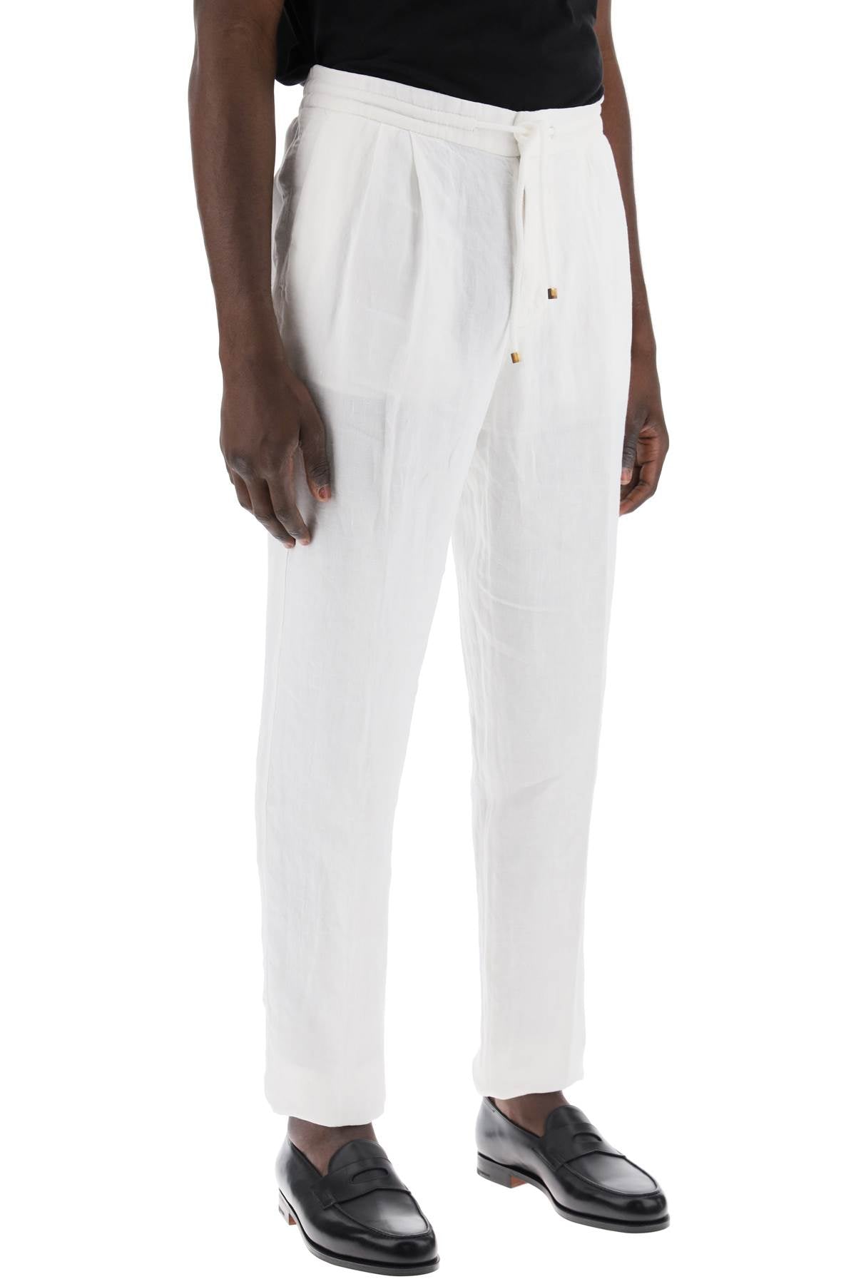 Brunello Cucinelli Replace With Double Quotestriped Linen Joggers With C   White