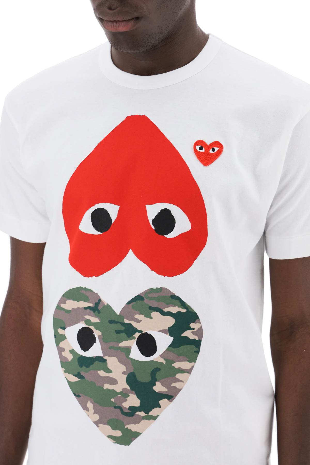 Comme Des Garcons Play Round Neck T Shirt With Double Heart Print   White