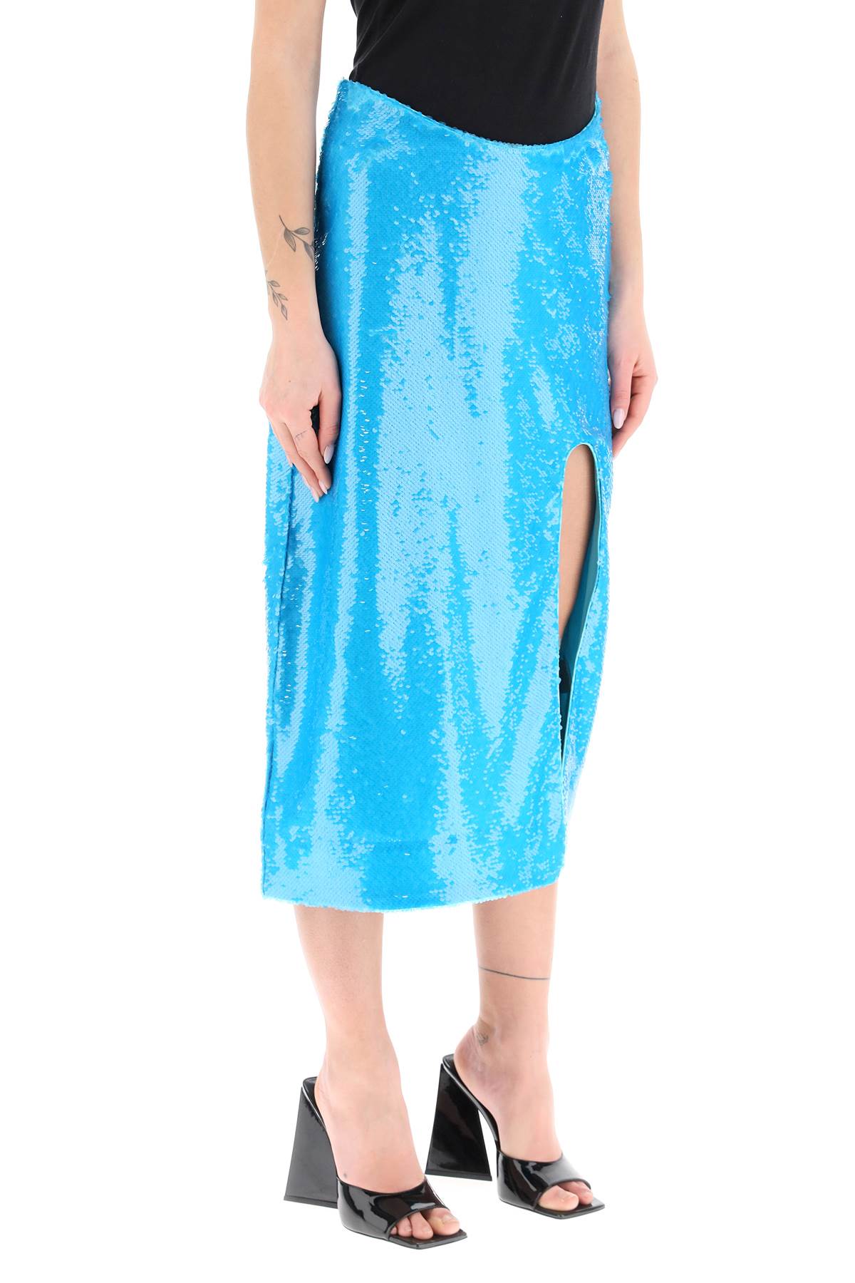 Ganni Sequined Midi Skirt   Light Blue