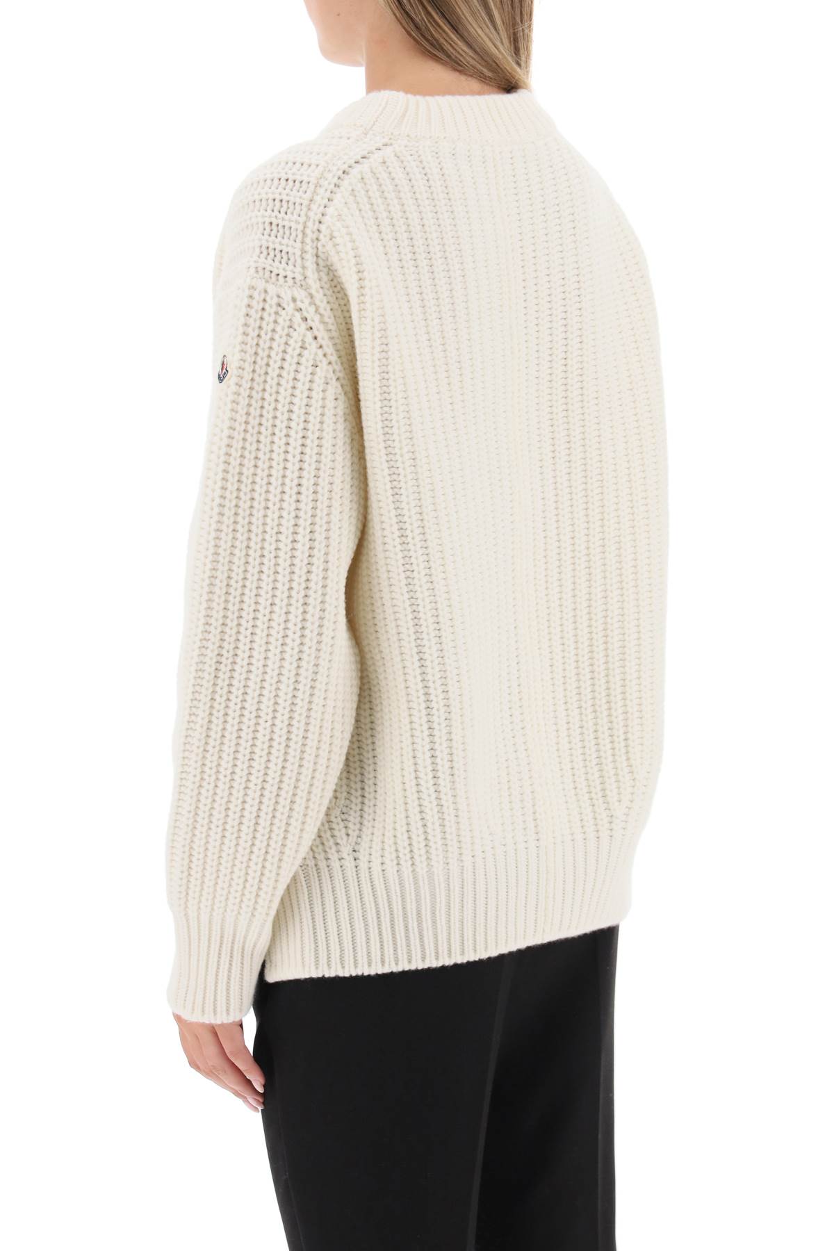 Moncler Crew Neck Sweater In Carded Wool   White