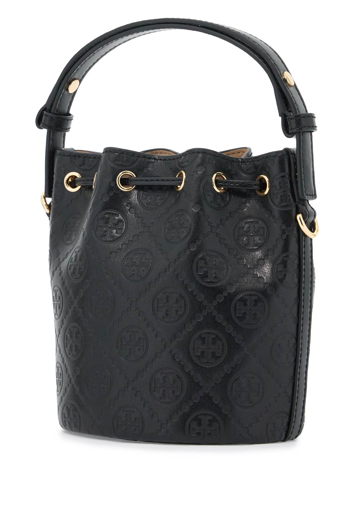 Tory Burch Mini T Monogram Leather Bucket Bag   Black