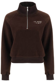 Sporty Rich Quarter Zip Sherpa Fleece Sweatshirt   Brown