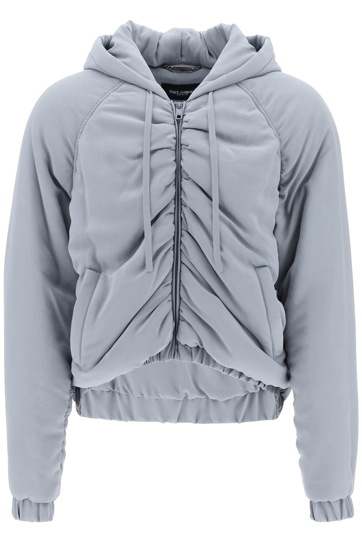 Dolce & Gabbana Cropped Satin Crepe Bomber Jacket   Grey