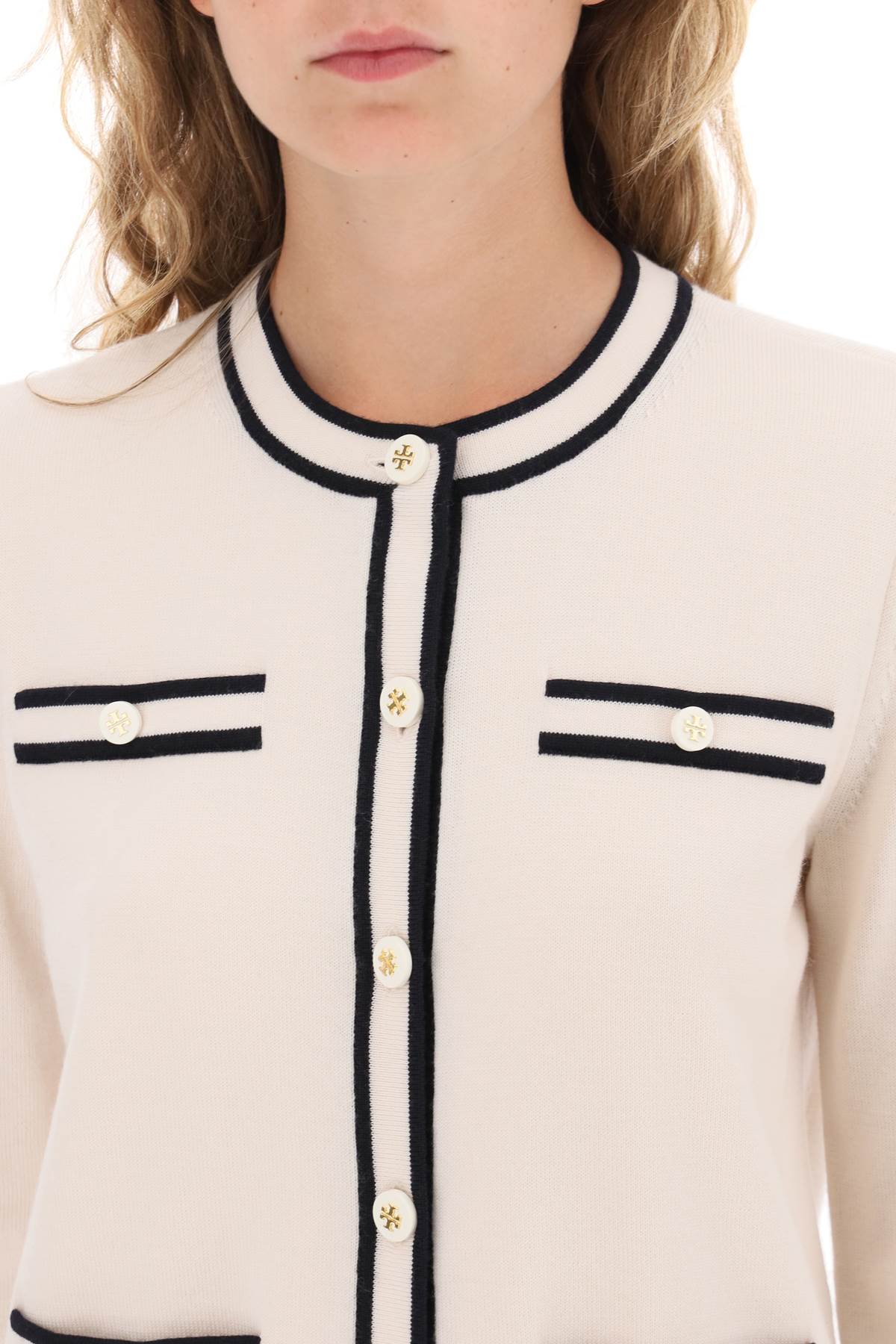 Tory Burch Kendra Merino Wool Cardigan   White