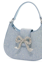 Self Portrait Mini Crescent Denim Bag With Rhinestones   Blue