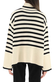 Toteme Striped Wool Cotton Turtleneck   Beige