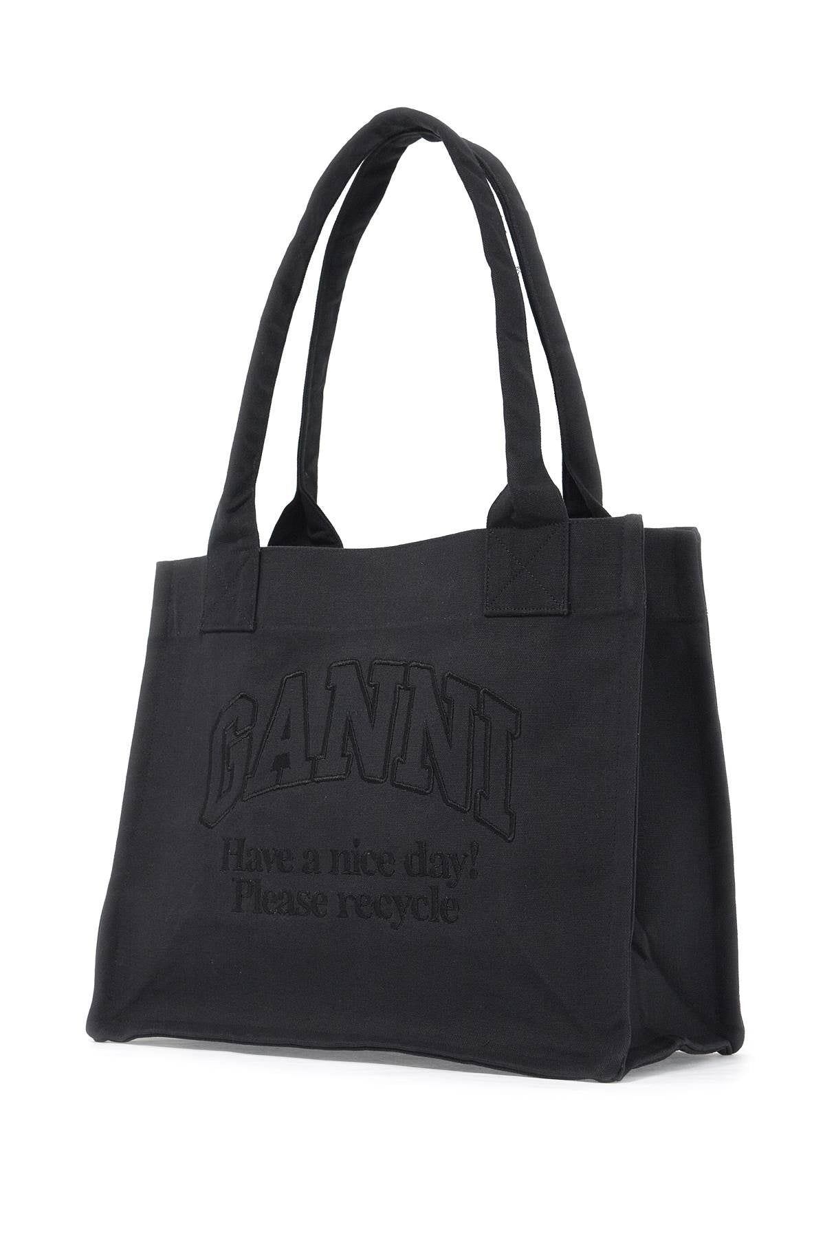 Ganni Recycled Cotton Tote Bag In   Black