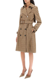 Versace 'Allover' Double Breasted Trench Coat   Beige