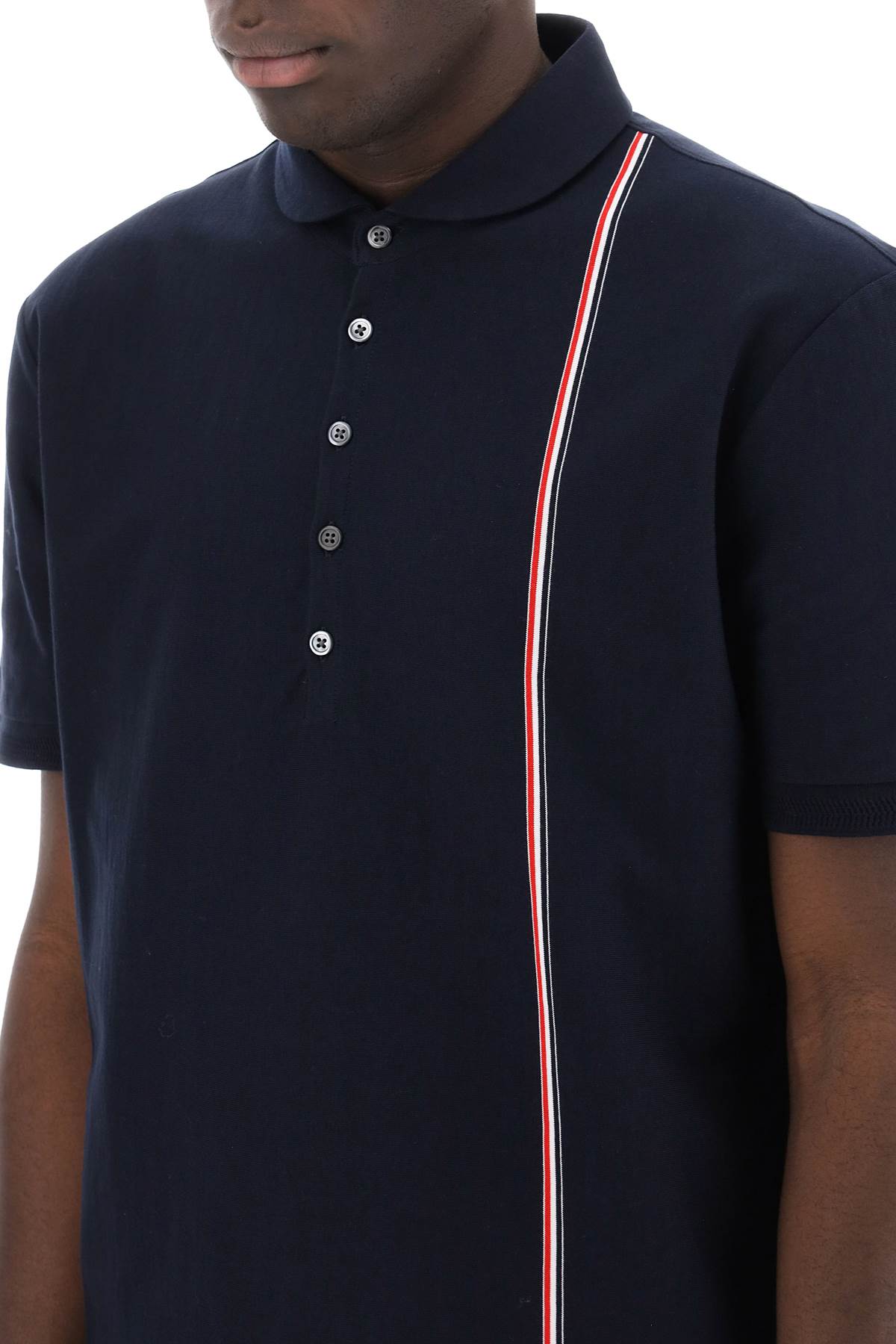 Thom Browne Polo Shirt With Tricolor Intarsia   Blue