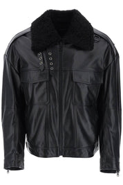 Dolce & Gabbana Leather And Fur Biker Jacket   Black