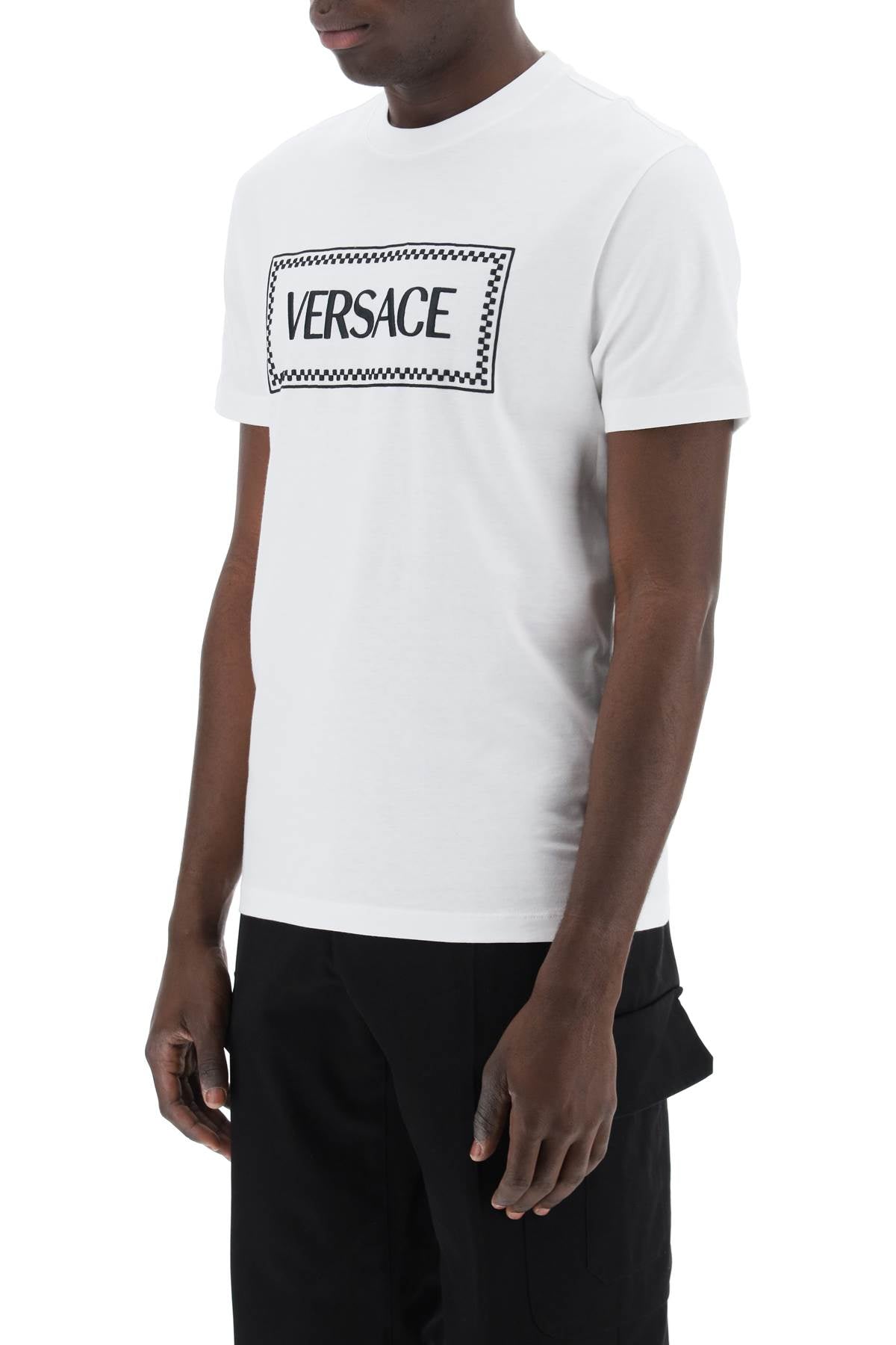 Versace Embroidered Logo T Shirt   White