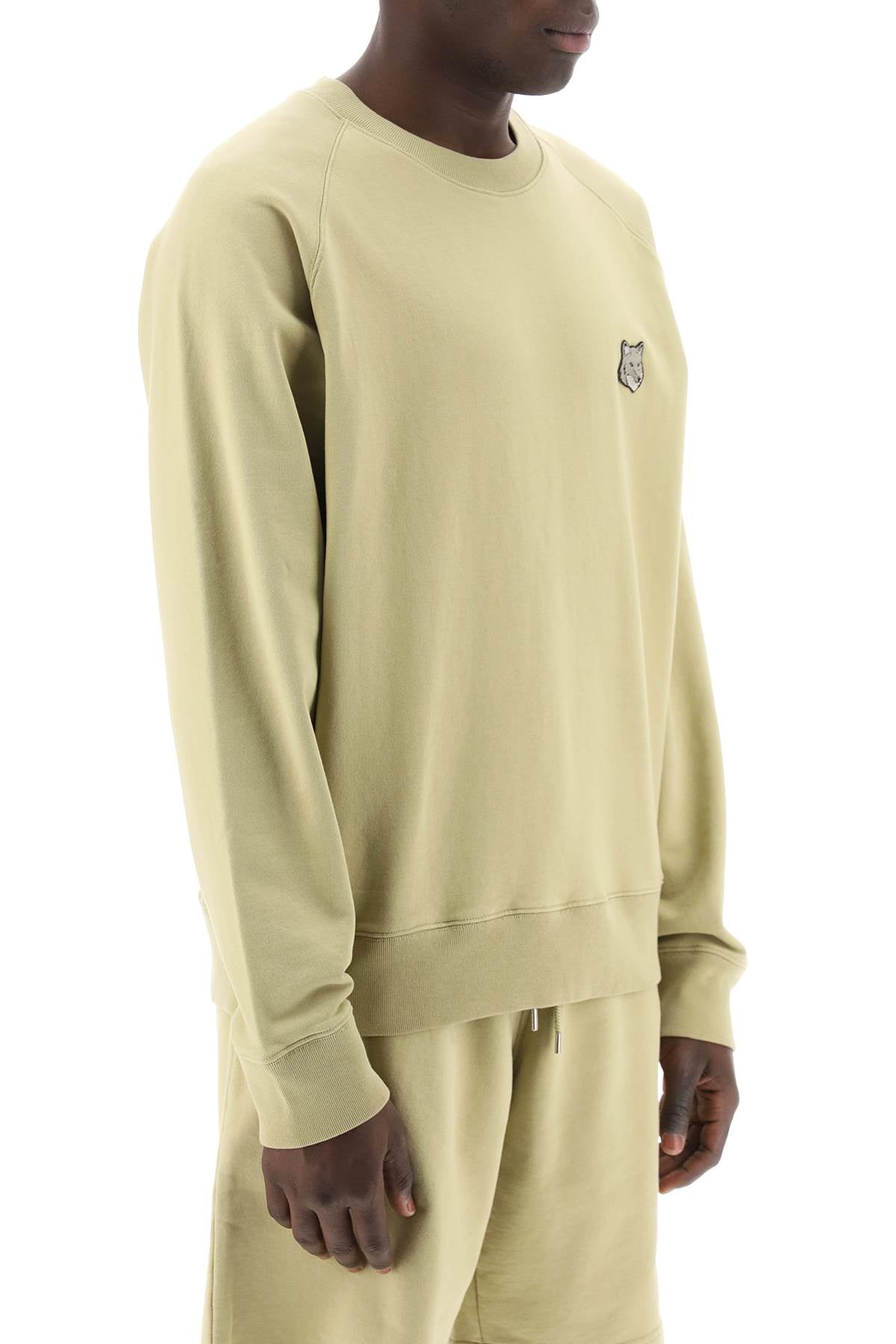 Maison Kitsune Bold Fox Head Crewneck Sweatshirt With Patch   Khaki