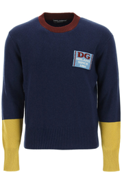 Dolce & Gabbana Wool Sweater With Logo Patch   Blue